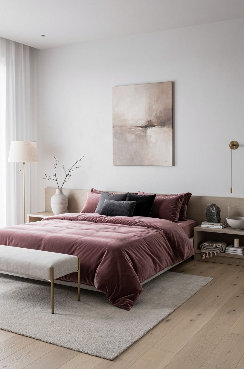 I clear the bed before I touch anything else, dusty rose palette