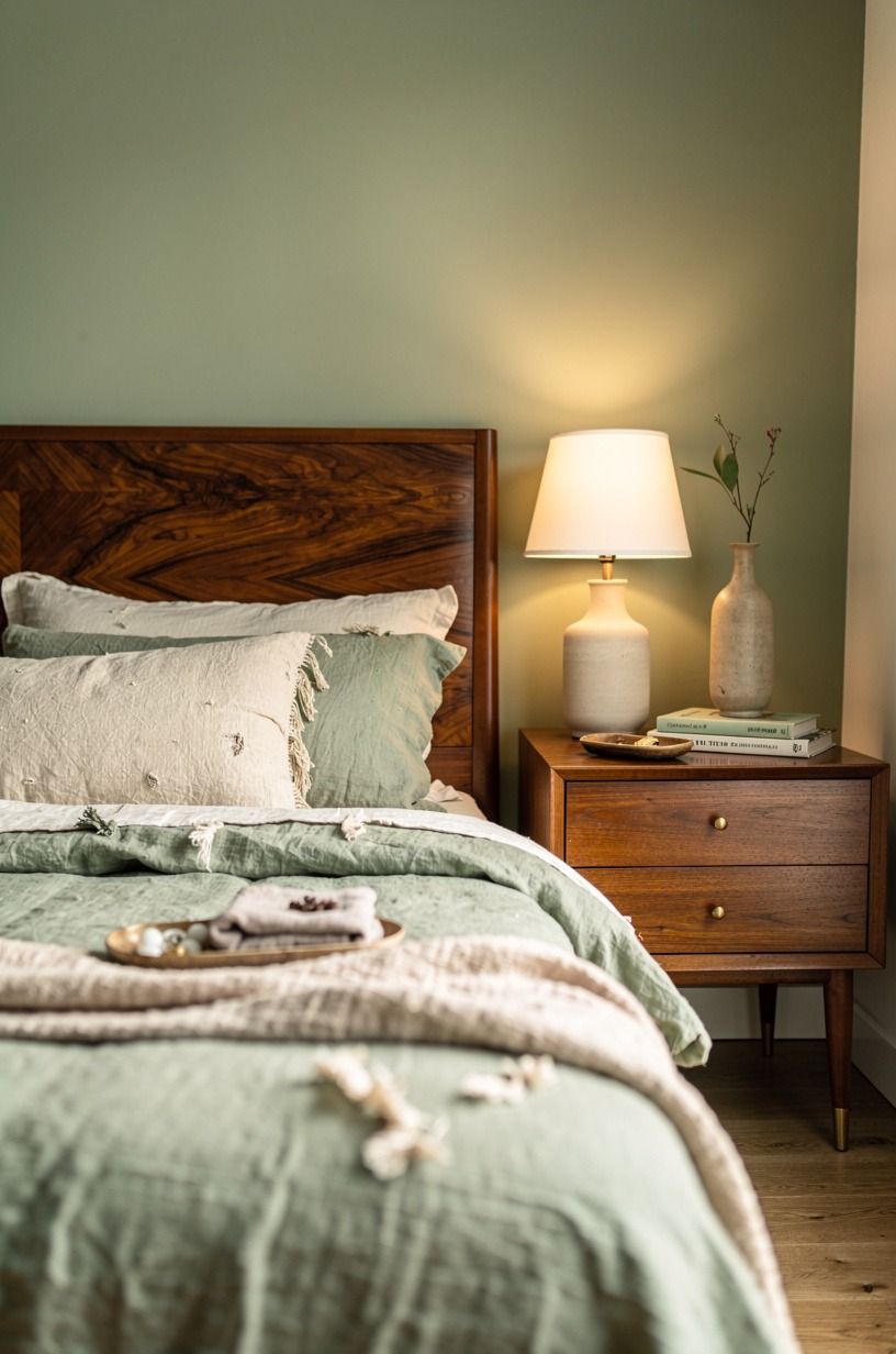 I made old linens look intentional, sage green palette
