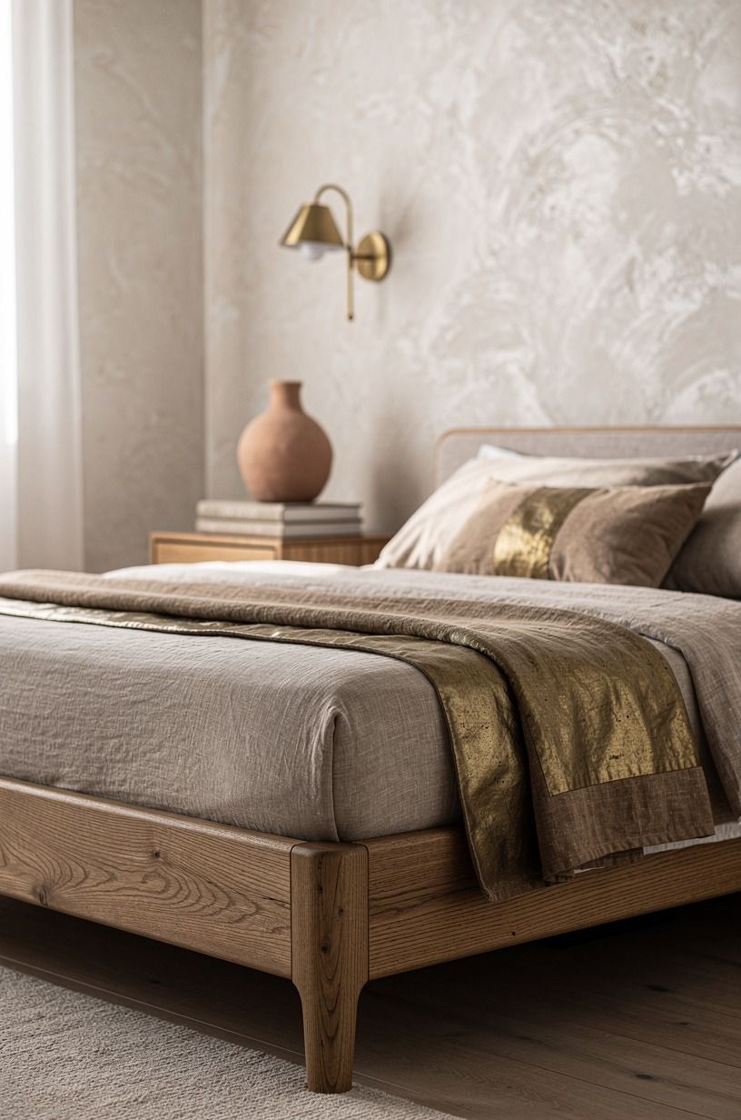 I started with a wooden bed that changed the whole room, clay palette