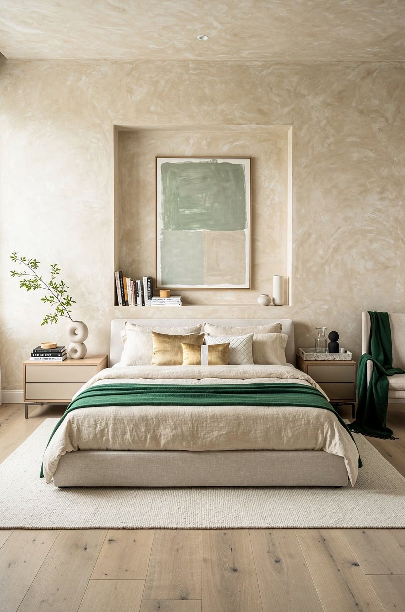 I started with the bed, because everything else was decoration, emerald palette
