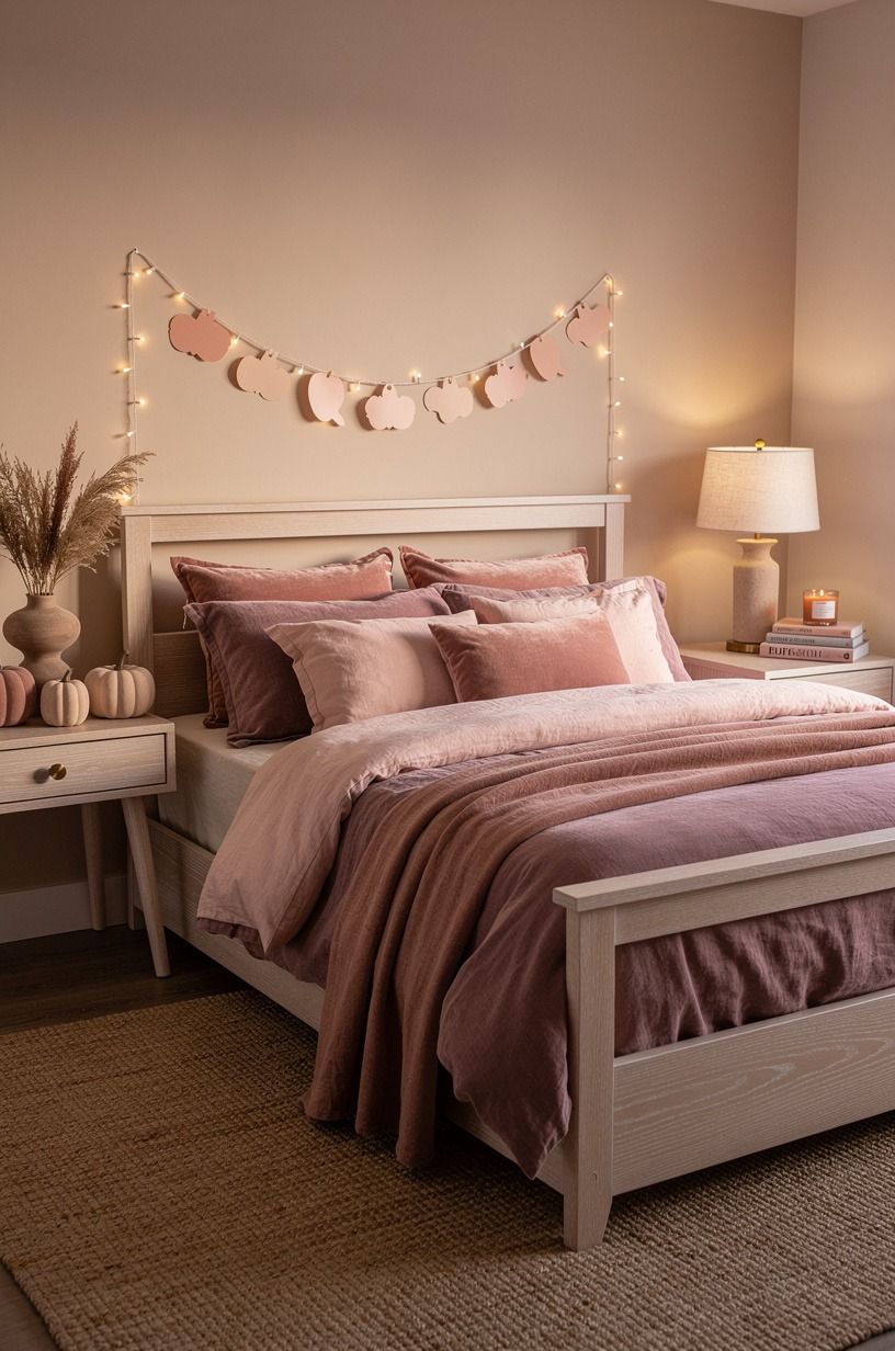 Mix velvet and washed linen in a girly Halloween room