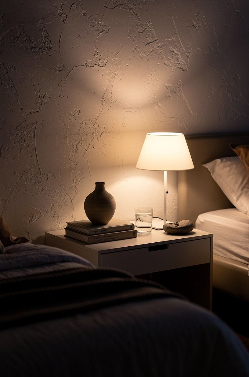 Style a moonlit nightstand beside the bed