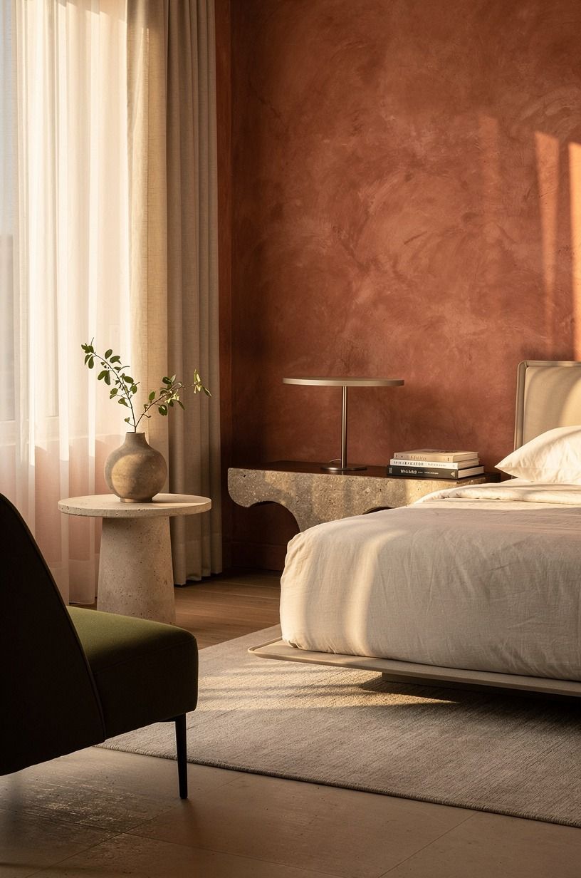 The room feels different now, terracotta palette
