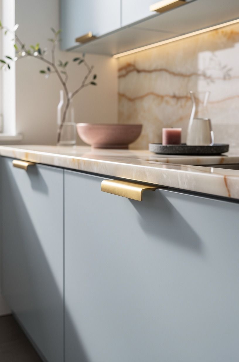 Paint pale blue cabinets kitchen fronts with warm undertones
