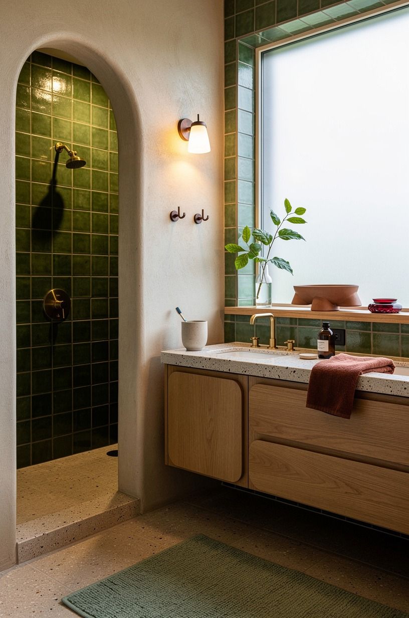 Choose a three-jewel palette for green vintage tile