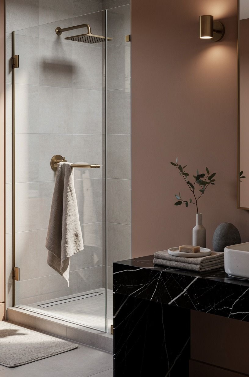 Frame the shower with cool tiles bathroom contrast