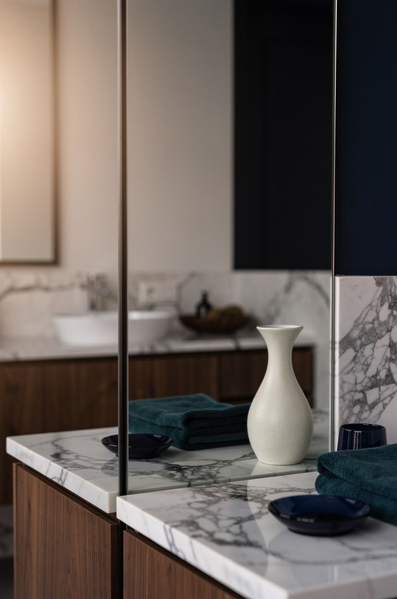Mix jewel tones through the mirror wall