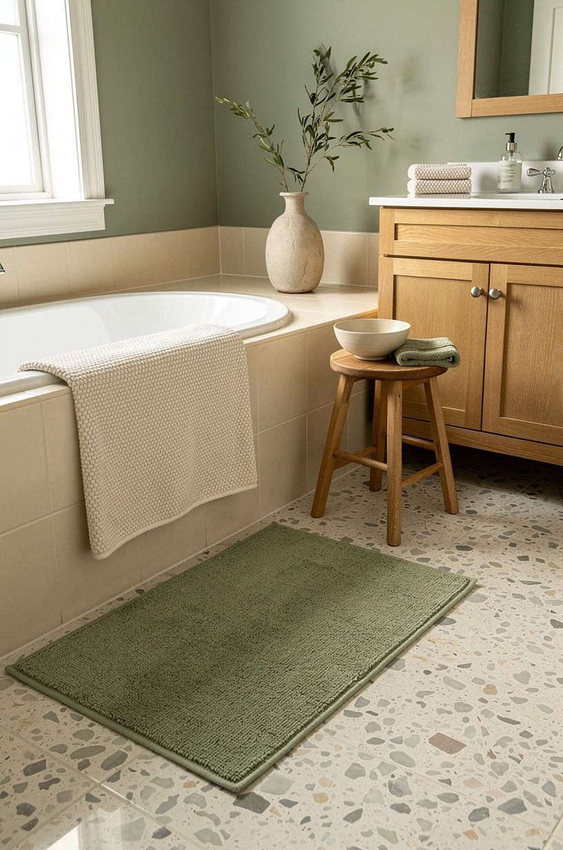 Build a two-mat layering system by the tub