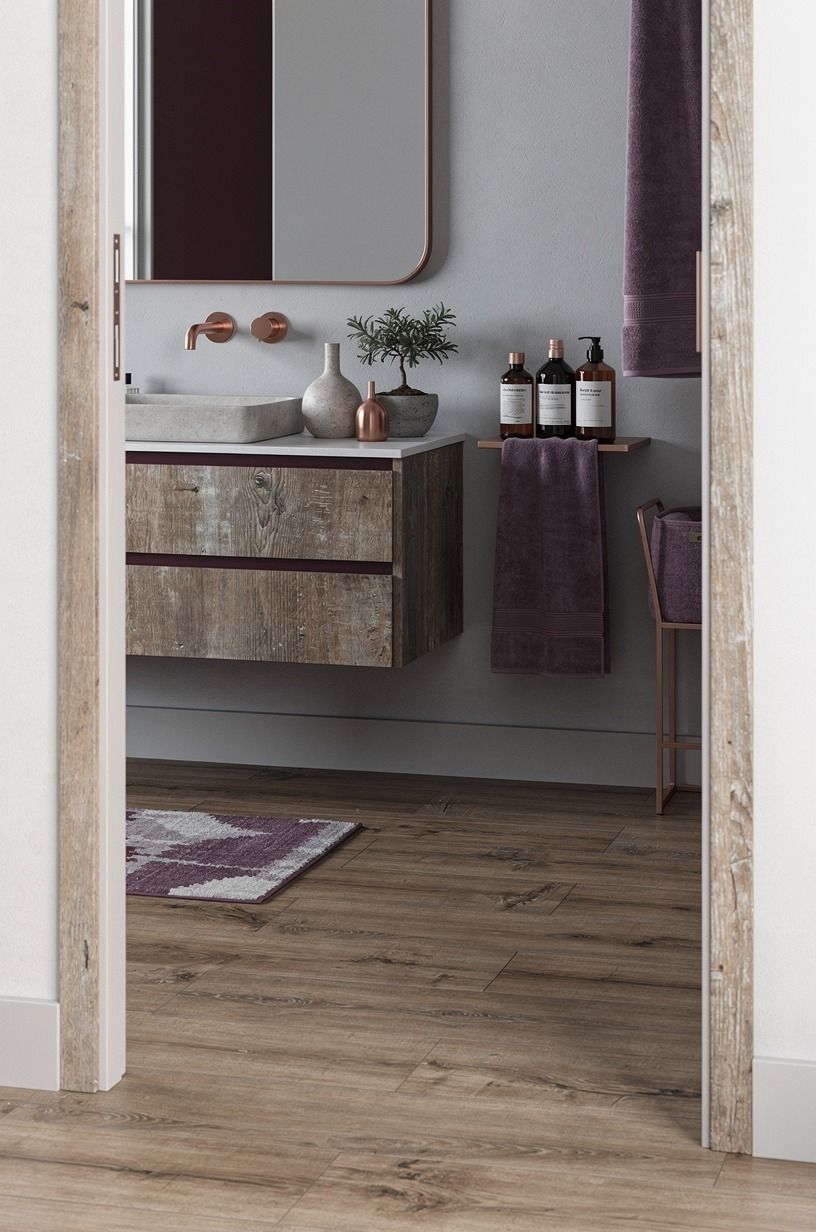 Start with peel-and-stick vinyl plank in matte oak