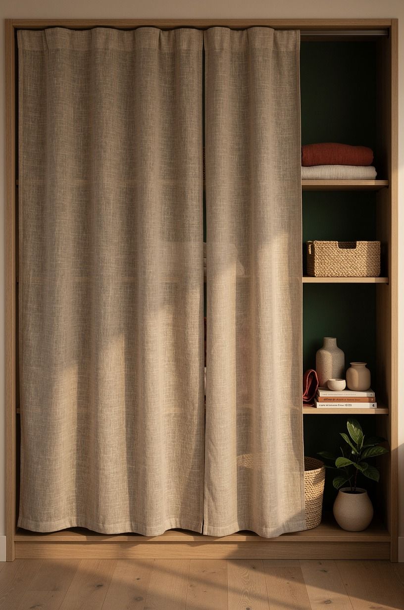 Swap bulky panels for a split linen screen