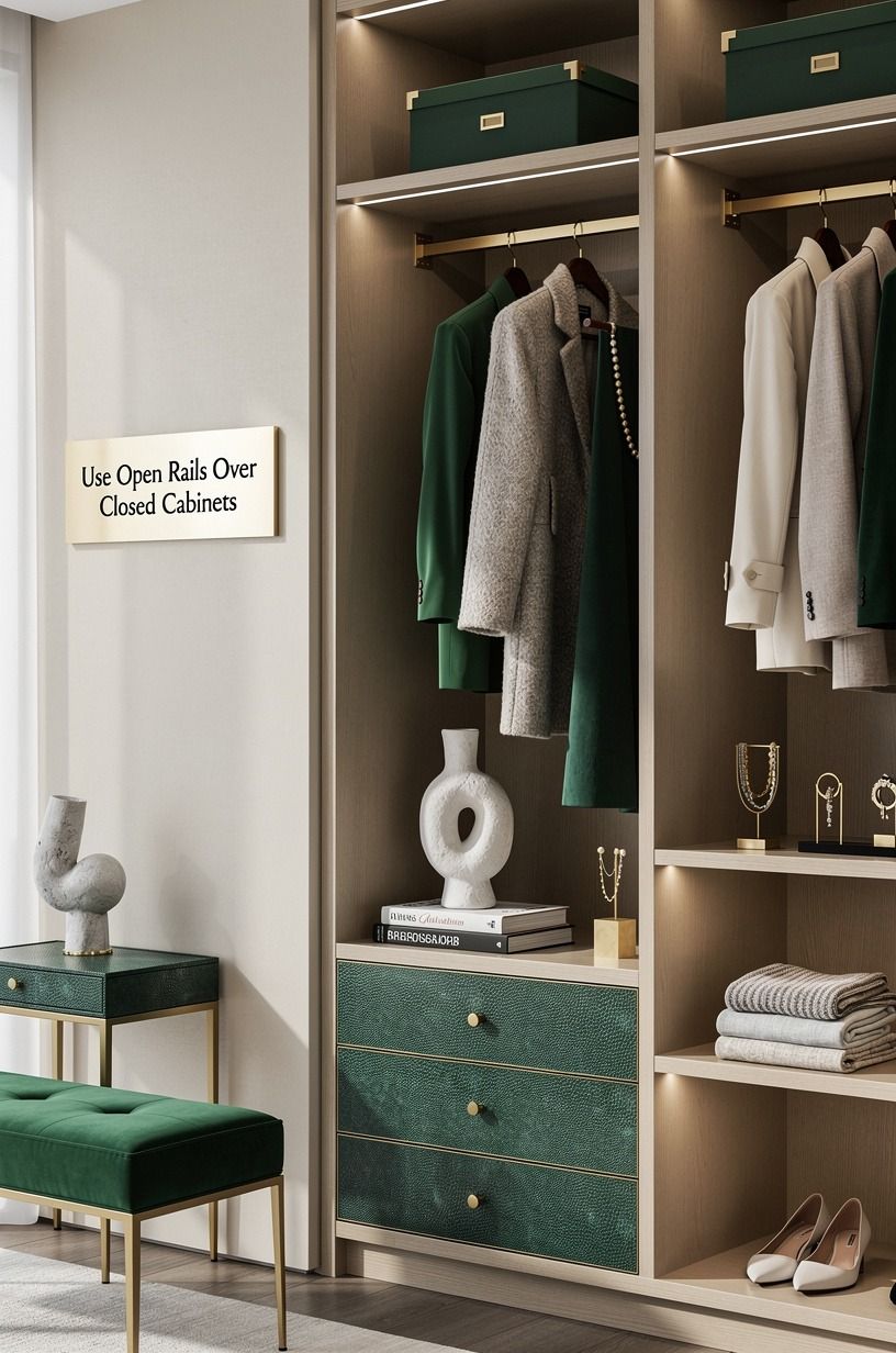 Use Open Rails Over Closed Cabinets
