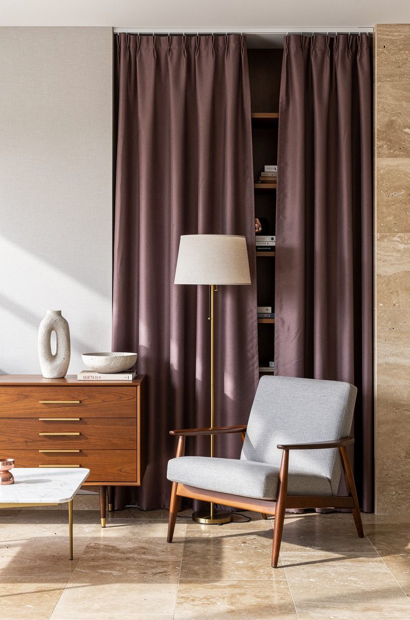 Keep curtains over open shelving, not in front of a doorway