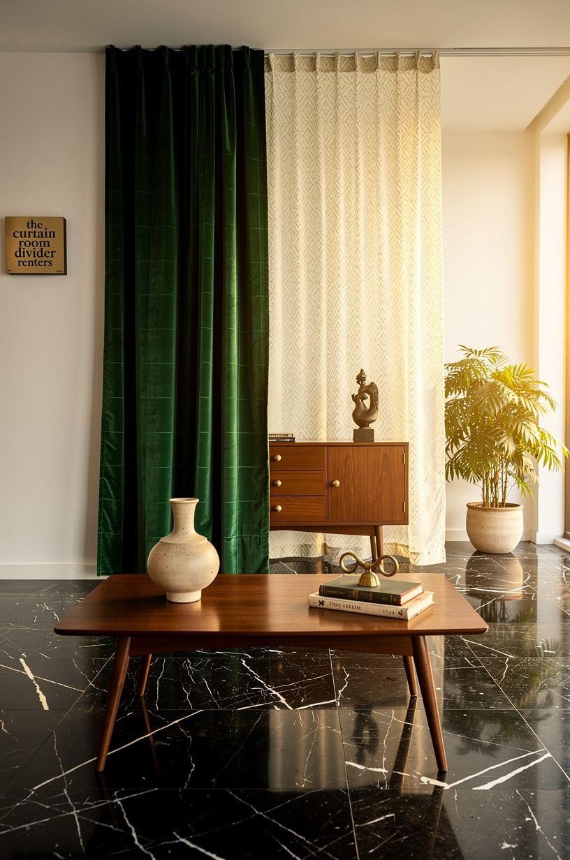 Use the Two-Texture Rule for dividing rooms with curtains
