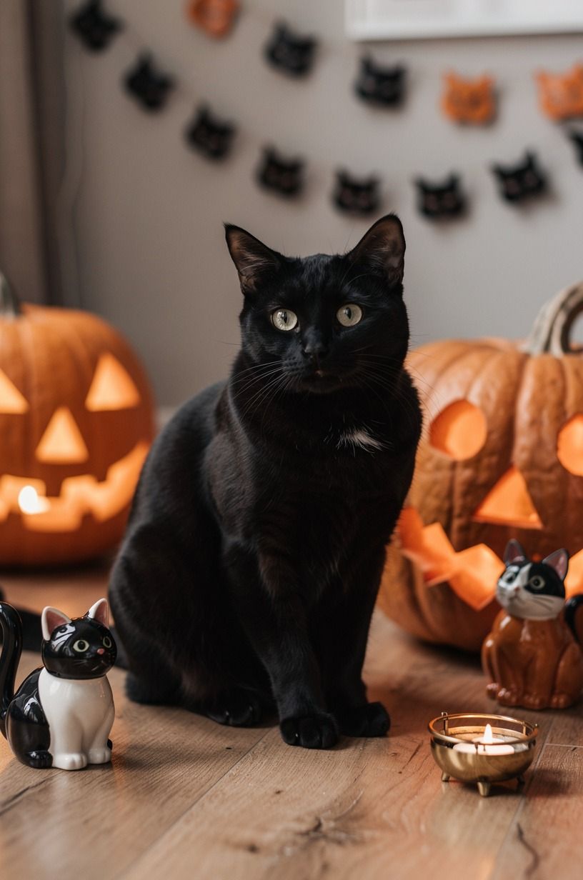 Paint a Quiet Backdrop for Black Cat Halloween Decor, terracotta palette