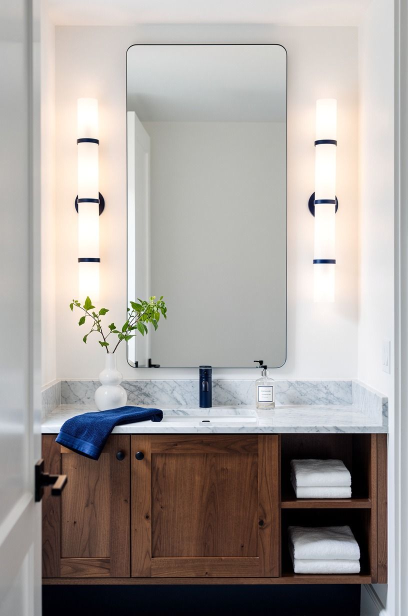 How Should You Layer the Three-Height Light Stack Around the Mirror?