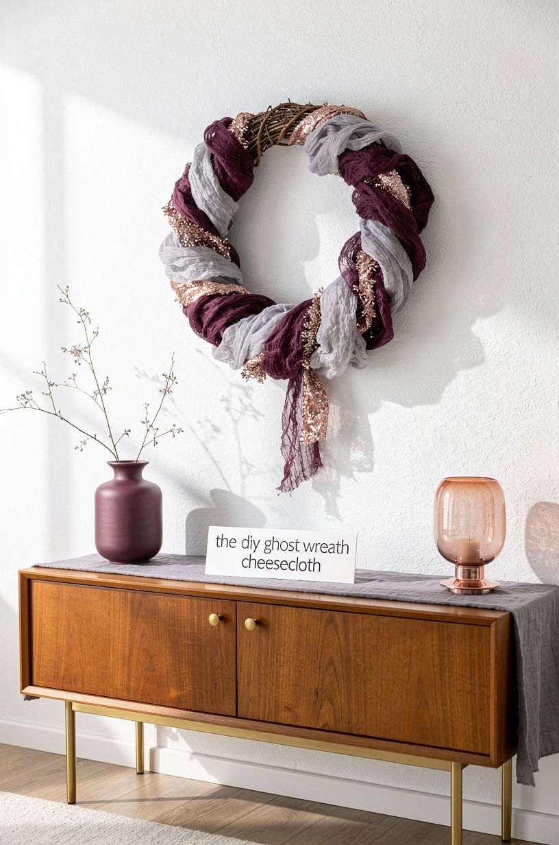 Float a cheesecloth ghost wreath from a grapevine ring
