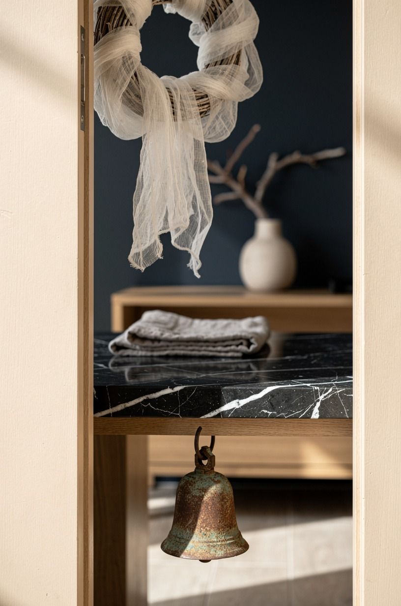 Skip plastic spiders and use a rusted bell at the hem