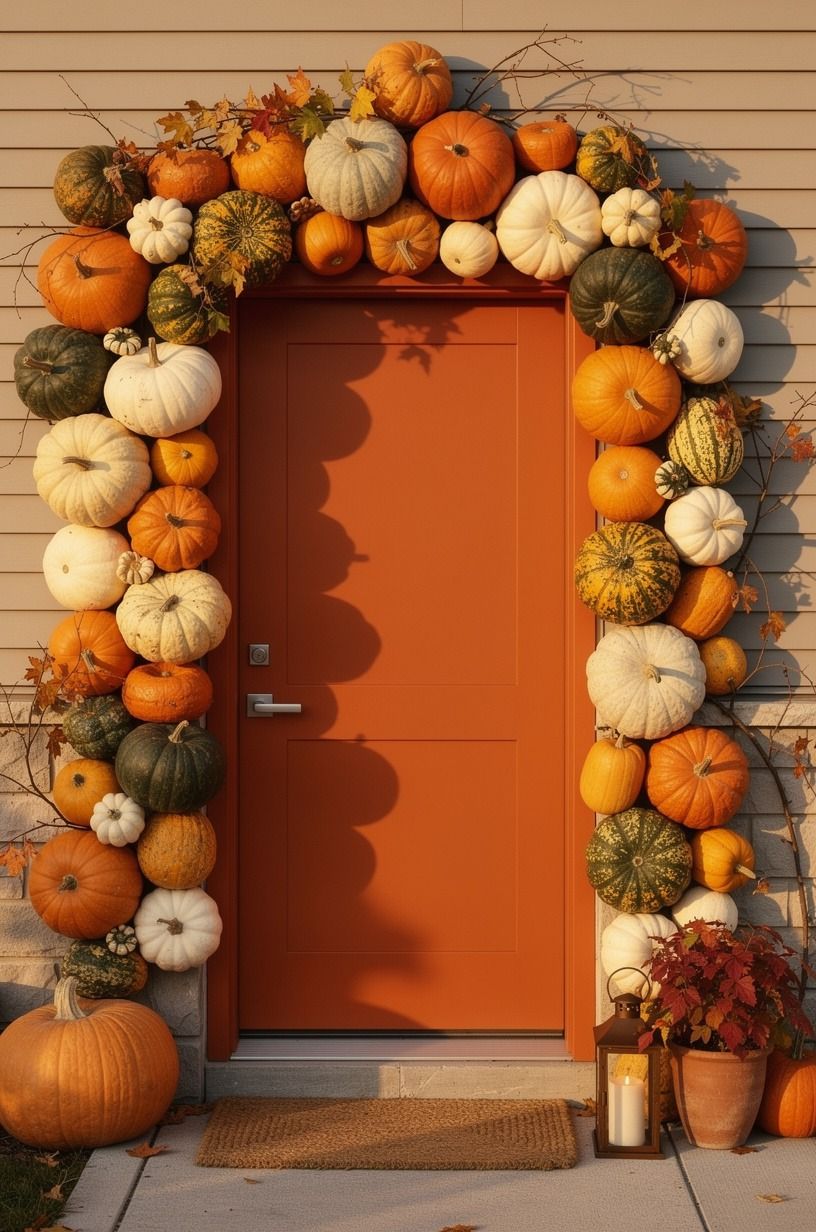 Layer the Three-Height Pumpkin Stack for a Fall Door Arch
