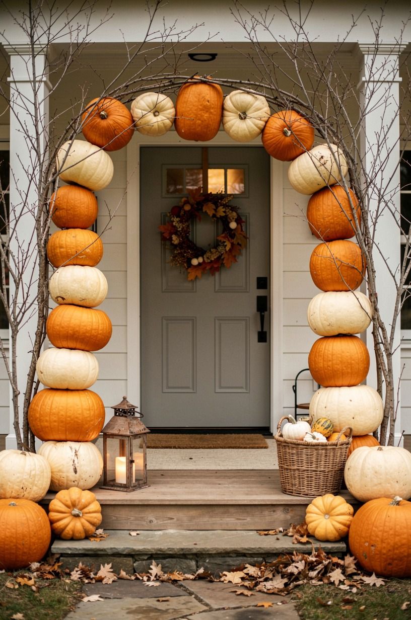 Mix Real Branches with Pumpkin Outdoor Decor