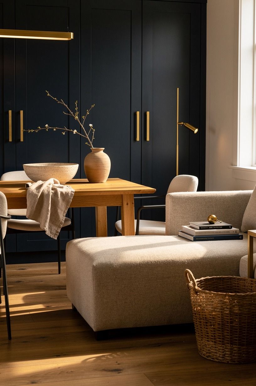 The room now, midnight blue palette