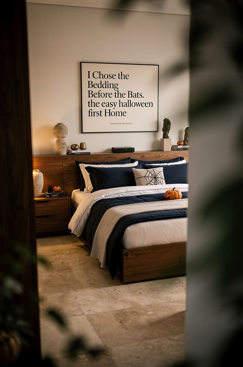 I Chose the Bedding Before the Bats, navy palette