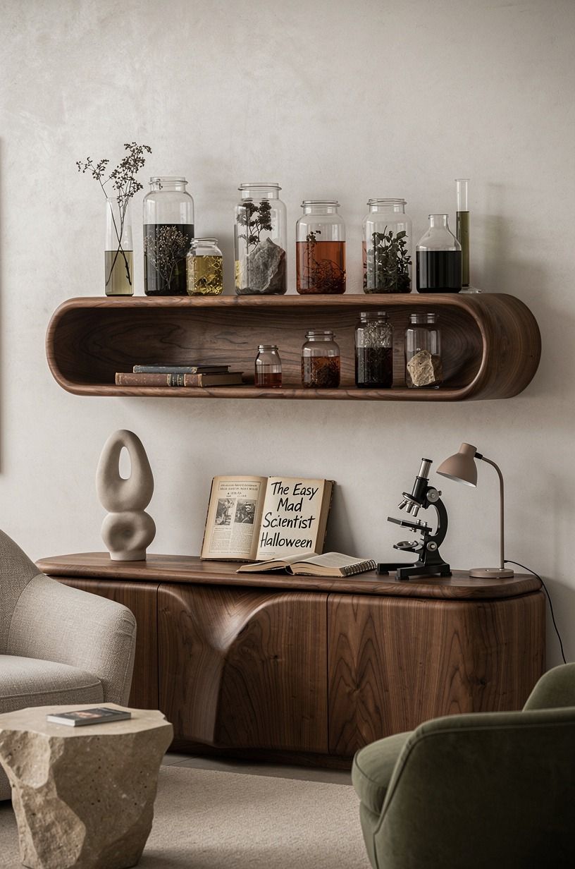 Glass jars gave me the creepy laboratory props I wanted, terracotta palette