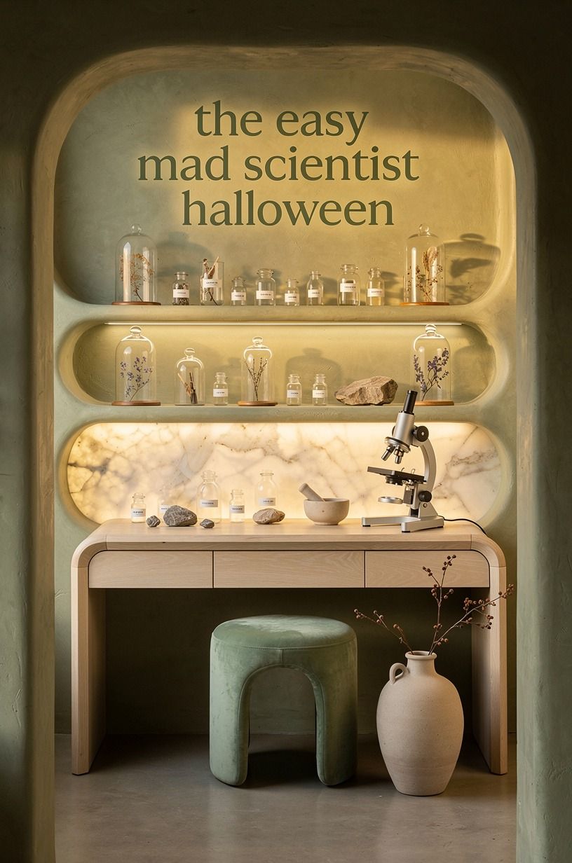 I cleared one wall and made it the specimen station, sage green palette