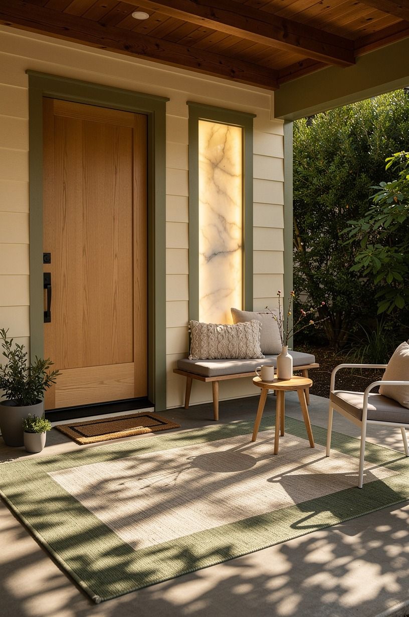Anchor the light with a properly sized outdoor rug