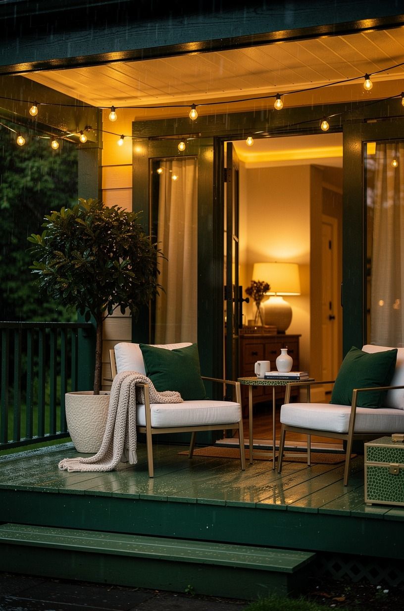 Build a warm glow that survives the rain, emerald palette