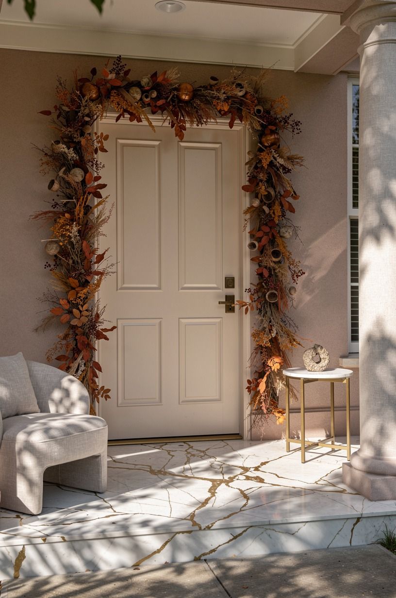 Frame the door with a narrow autumn garland