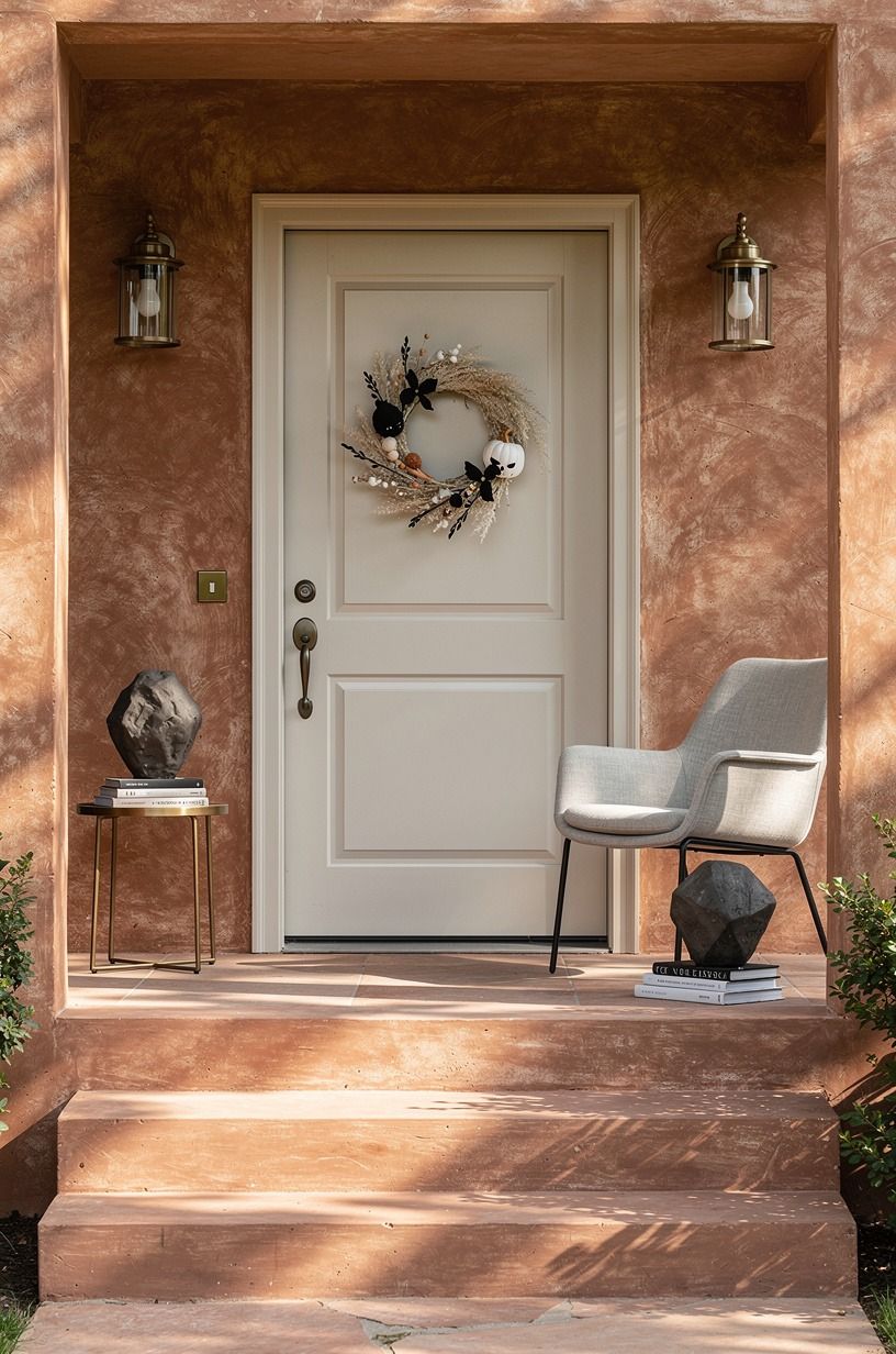 Hang a removable wreath for Halloween decor at the front door