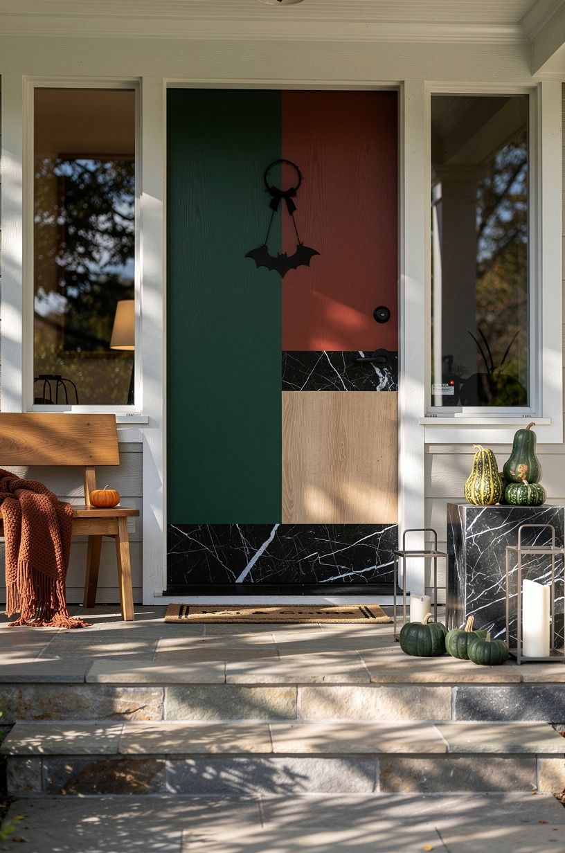 Paint a removable prop instead of the door for simple outside Halloween decorations