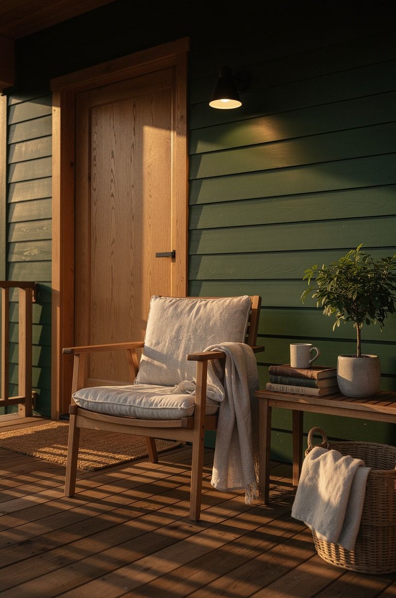 Swapping the porch light for something warm and dim, forest green palette