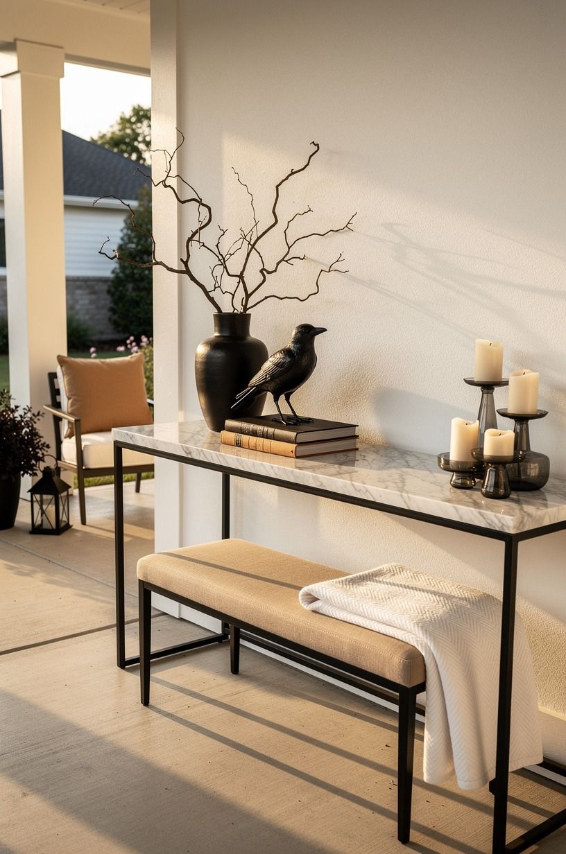 What makes a rental entry feel Halloween-ready without paint?