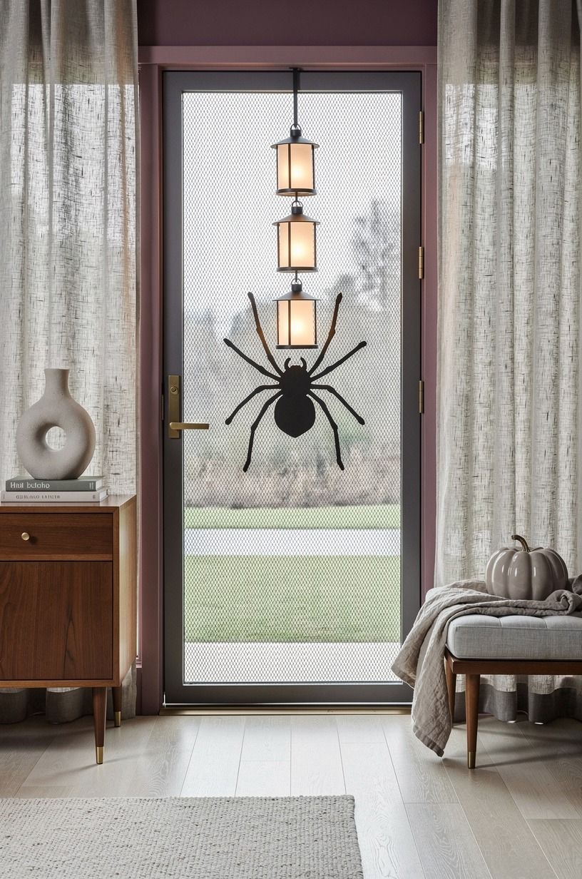 Hang Halloween Screen Door Decorations with the Three-Height Light Stack