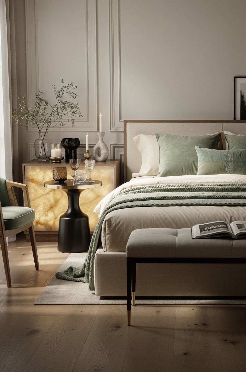 I Made the Party Flow Around the Bed, sage green palette