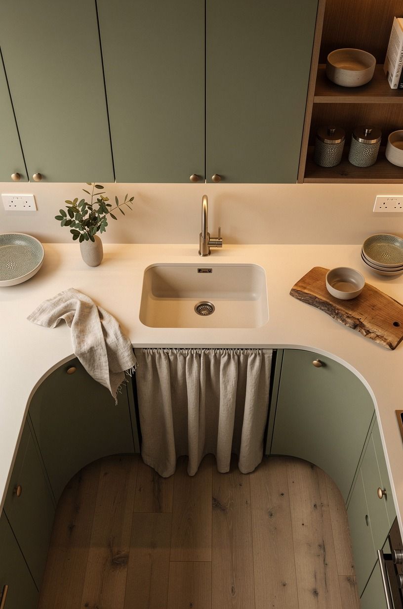 Frame the sink with linen curtains