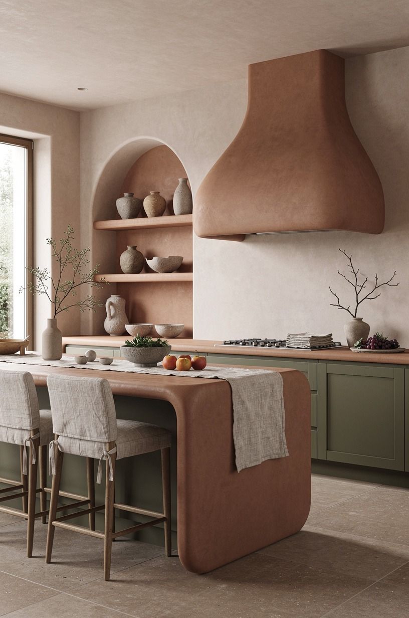 Ground the room with honed stone