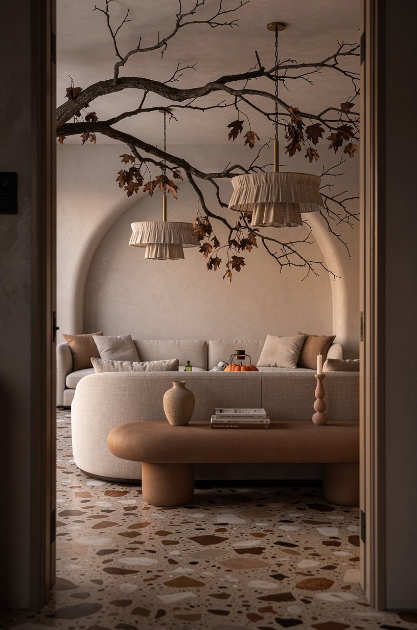 Mix natural branches with chandelier Halloween decor
