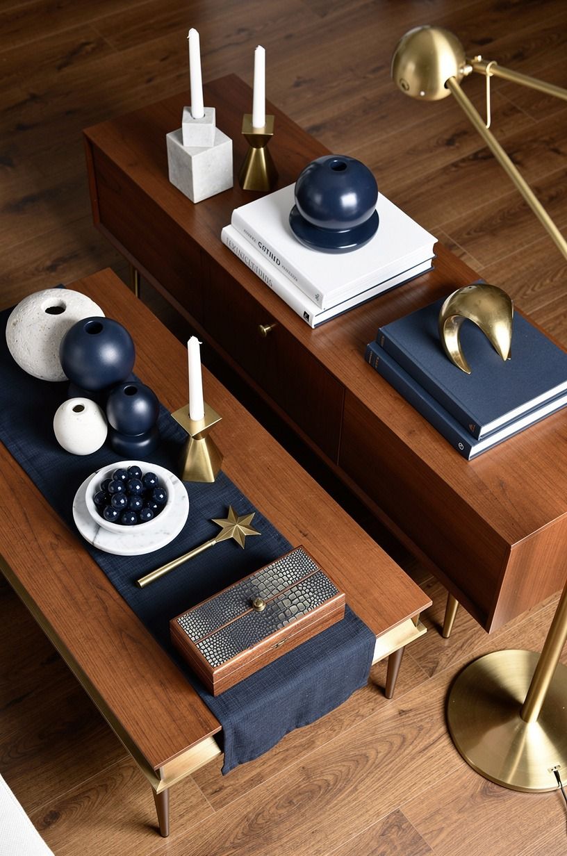 I replaced pumpkins with heat-proof decorations, navy palette