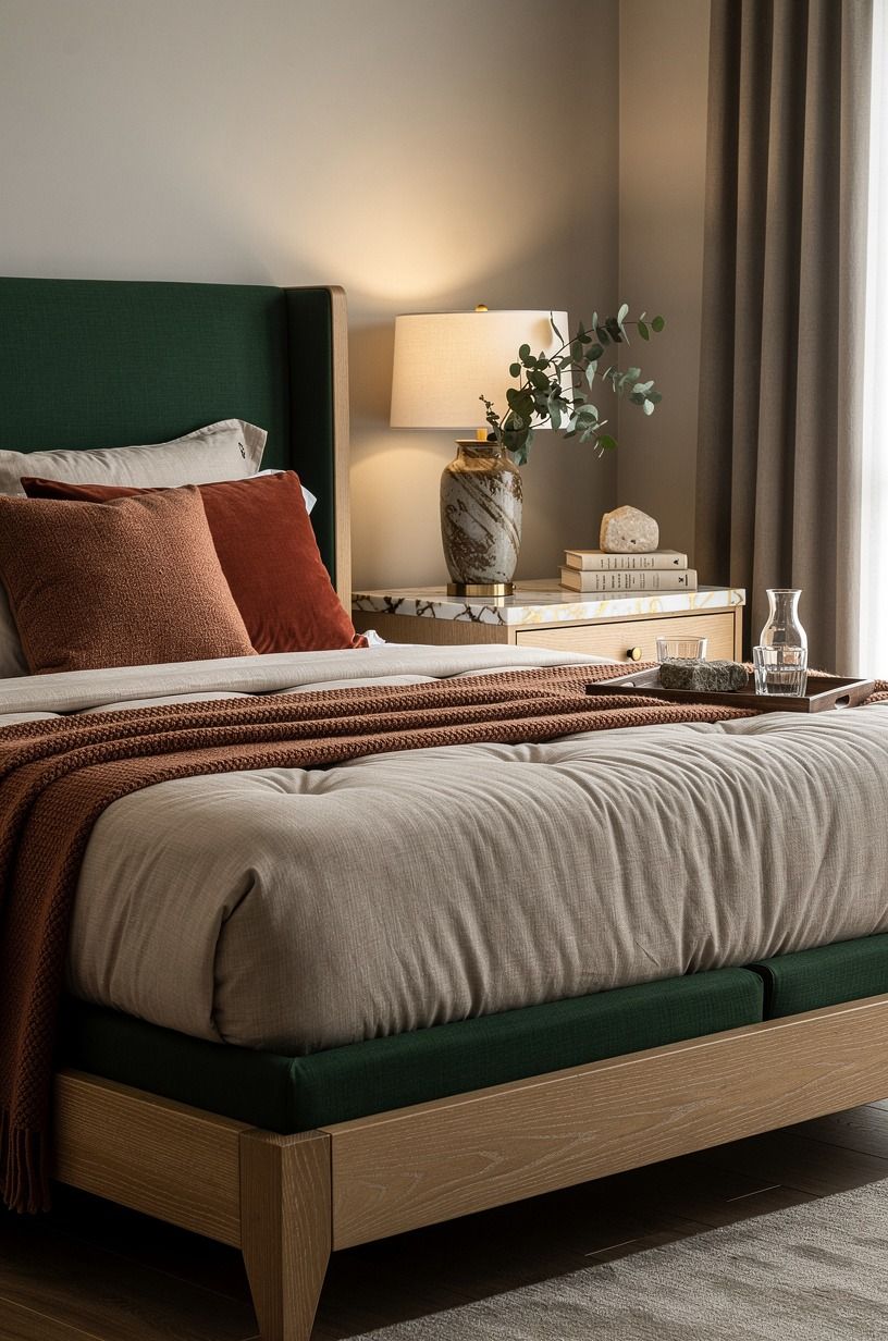 The mattress was the bigger decision, forest green palette
