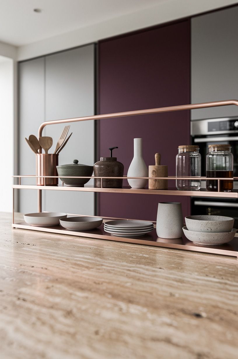 Add a warm metal rail for working storage