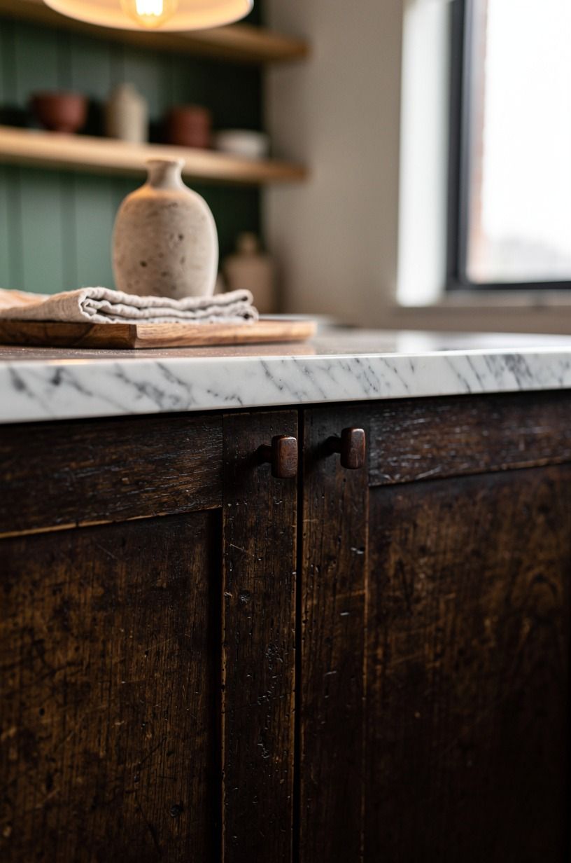 Choose the right dark wood antique cabinet accent