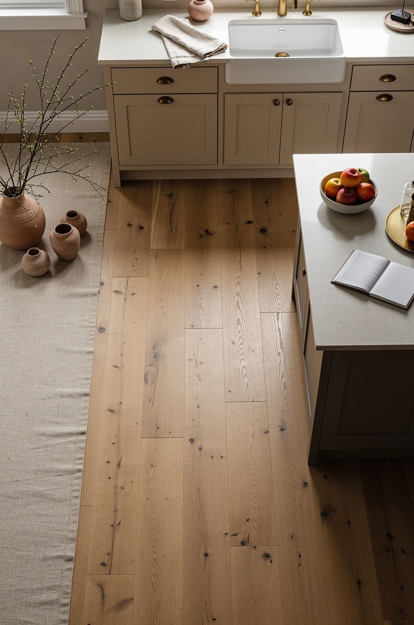 Extend oak onto the floor for a quiet visual runway