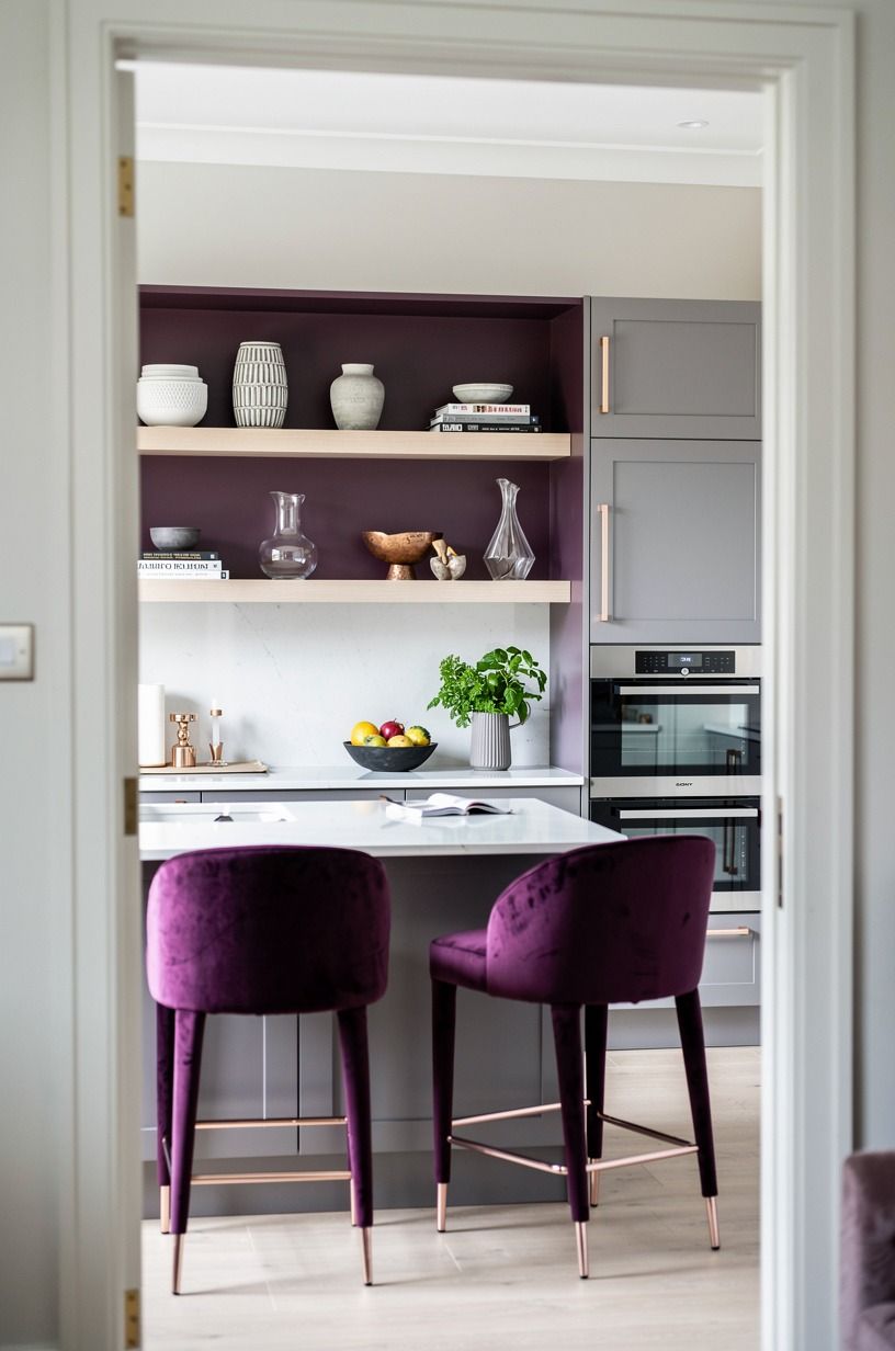 Float open shelves above an 18 in backsplash gap