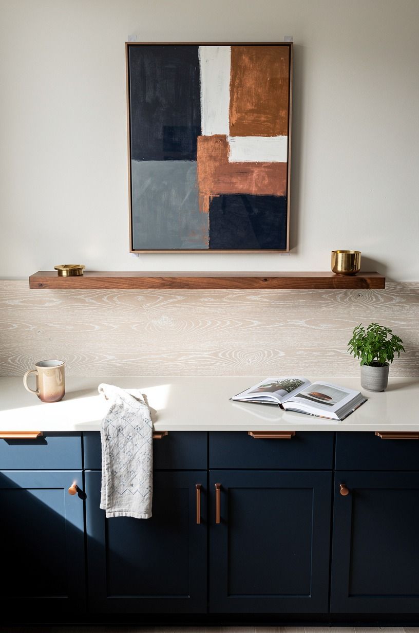 Hang art over a renter friendly kitchen backsplash