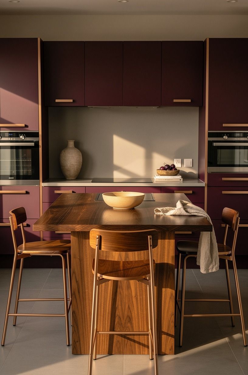 I chose one low bowl and one warm texture, plum palette