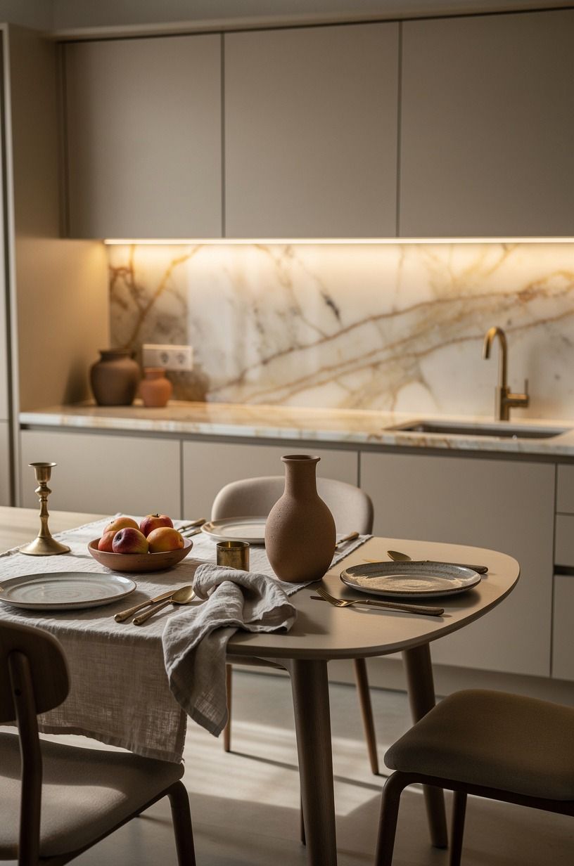 I cleared the visual noise for simple kitchen table styling, clay palette