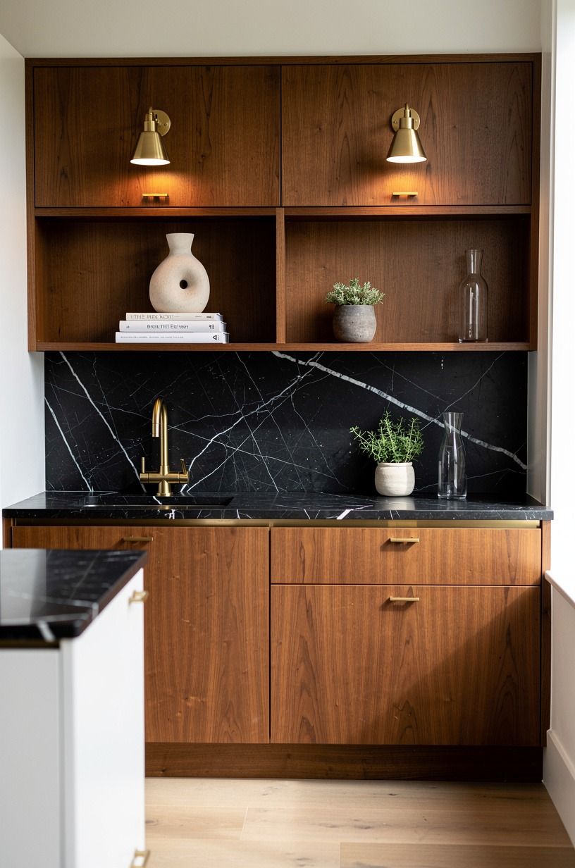 Keep open shelves to one wall with the Cottage Breathing-Room Rule