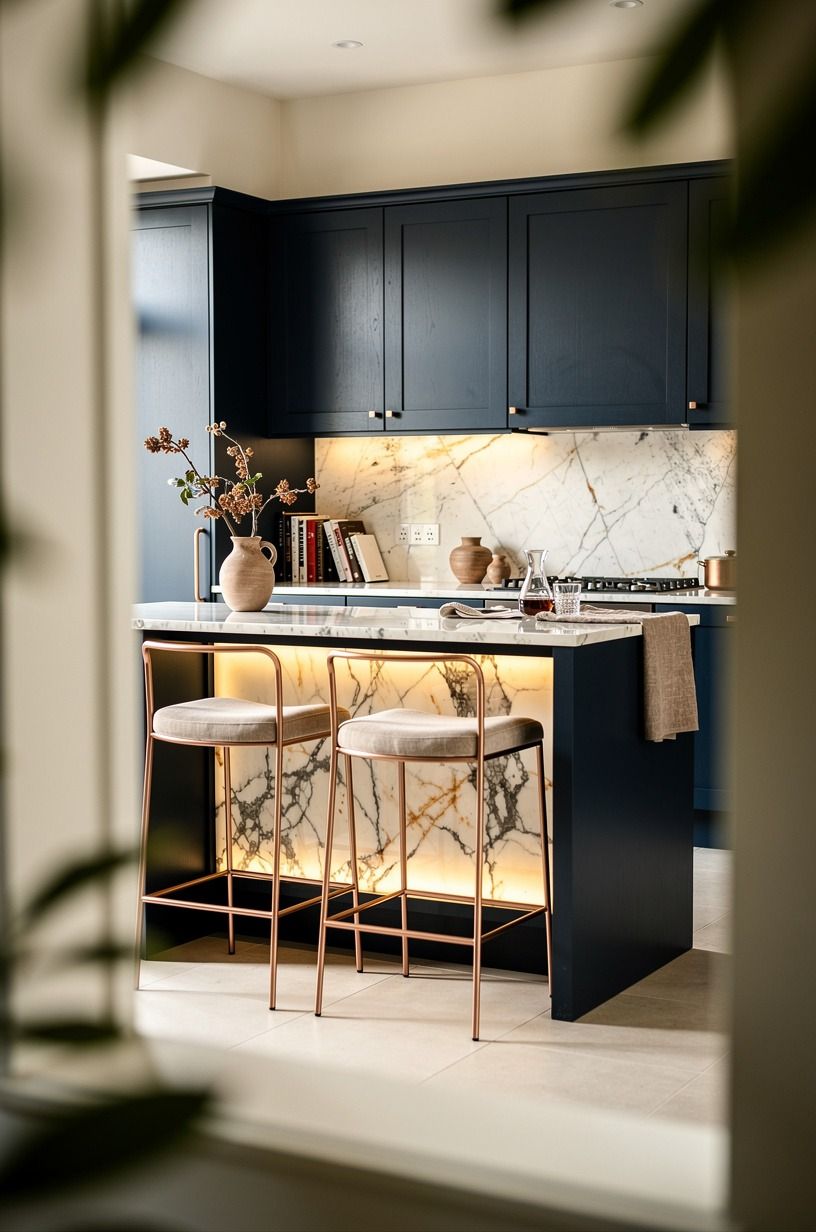 Make 36 in counters feel less blocky with slim stools